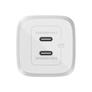 Belkin BoostCharge Pro GaN - Netzteil - PPS- und GaN-Technologie - 65 Watt - Fast Charge, PD 3.0 - 2 Ausgabeanschlussstellen (2 x USB-C)