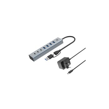 Conceptronic HUBBIES20GP 7-Port USB 3.0 Hub with Power Adapter, 5Gbps, USB-C x 3, USB-A x 4