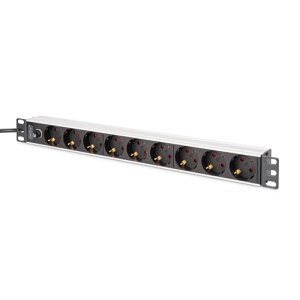 DIGITUS 1U Alu PDU rackmount. 8x CEE 7/7 outlet 1x Stecker