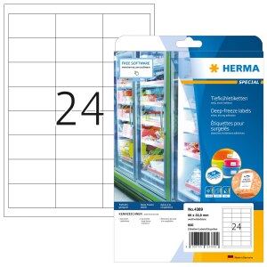 HERMA Tiefkühletiketten A4 weiß 66x33,8   mm...