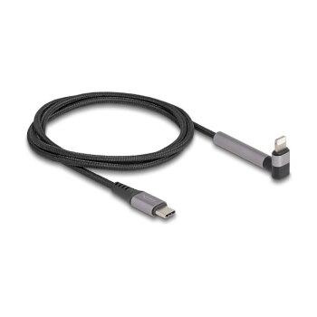 Delock Daten- und Ladekabel USB Type-C™ zu Lightning™ für iPhone™, iPad™, iPod™ gewinkelt mit Ständerfunktion schwarz 1,5 m MFi