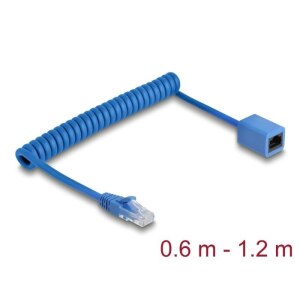 DELOCK RJ45 Spiralkabel Stecker zu Buchse Cat.6 UTP 0,6-1,2m