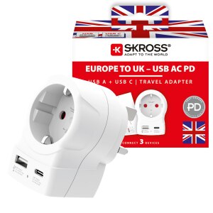SKROSS Adapter Europe to United Kingdom + USB & Typ C...
