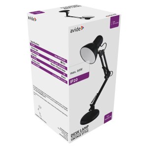 Avide Basic Tischleuchte Vintage Schwarz Plastik Max 60W