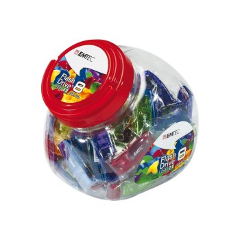 EMTEC C410 Color Mix Candy jar - USB-Flash-Laufwerk - 32 GB - USB 2.0 - Candy Red, Bonbonblau, gelbe Lackierung, Candy Green, Bonbonviolett (Packung mit 80)