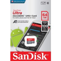 Adattatore SD per scheda di memoria MicroSDXC SanDisk Ultra da 64 GB con prestazioni dellapp A1 fino a 100 MB/s, classe 10, U1