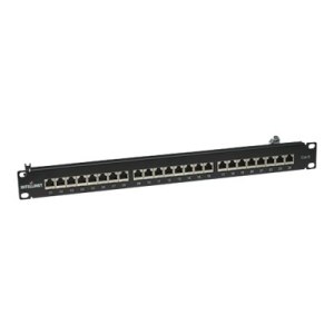 Intellinet Patch Panel, Cat6, FTP, 24-Port, 1U, Shielded, 90° Top-Entry Punch-Down Blocks, Black