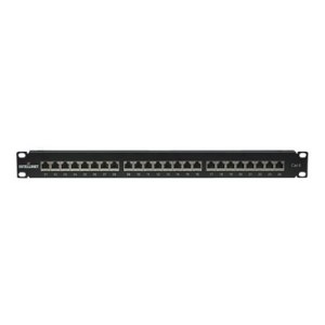 Intellinet Patch Panel, Cat6, FTP, 24-Port, 1U, Shielded, 90° Top-Entry Punch-Down Blocks, Black