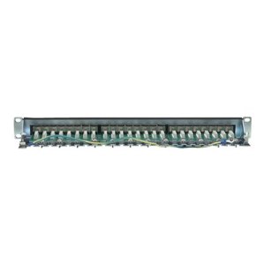 Intellinet Patch Panel, Cat6, FTP, 24-Port, 1U, Shielded, 90° Top-Entry Punch-Down Blocks, Black