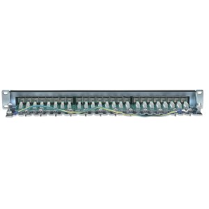 Intellinet Patch Panel, Cat6, FTP, 24-Port, 1U, Shielded, 90° Top-Entry Punch-Down Blocks, Black