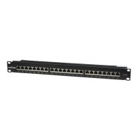 Intellinet Patch Panel, Cat6, FTP, 24-Port, 1U, Shielded, 90° Top-Entry Punch-Down Blocks, Black