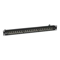 Intellinet Patch Panel, Cat6, FTP, 24-Port, 1U, Shielded, 90° Top-Entry Punch-Down Blocks, Black