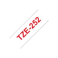 Brother TZe-252 - Standard-Klebstoff - Rot auf Weiß - Rolle (2,4 cm x 8 m)