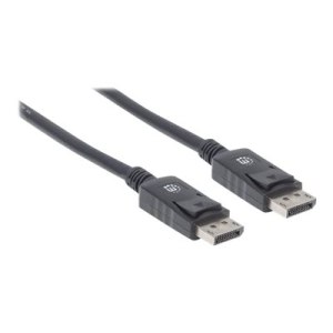 Manhattan DisplayPort 1.2 Cable, 4K@60hz, 2m, Male to Male, Equivalent to Startech DISPL2M, With Latches, Fully Shielded, Black, Lifetime Warranty, Polybag