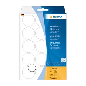 HERMA Seal labels Ø 32 mm round transparent extra strong adhesion film matt 240 pcs. - Transparent - Circle - Germany - 16 mm - 16 mm - 1.6 cm