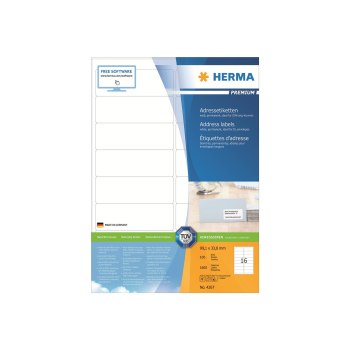 HERMA Premium - Papier - matt - permanent selbstklebend - weiß - 99.1 x 33.8 mm 1600 Etikett(en) (100 Bogen x 16) laminierte Adressetiketten