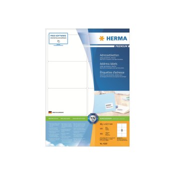 HERMA Premium - Papier - matt - permanent selbstklebend - weiß - 99.1 x 67.7 mm 800 Etikett(en) (100 Bogen x 8) laminierte Adressetiketten