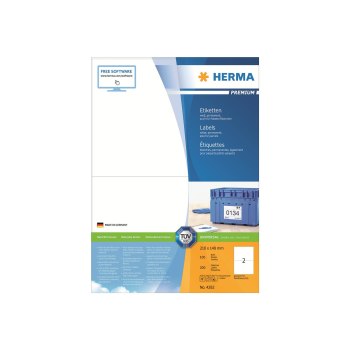 HERMA Premium - Papier - matt - permanent selbstklebend - weiß - A5 (148 x 210 mm) 200 Etikett(en) (100 Bogen x 2) laminierte Etiketten