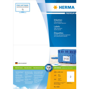 HERMA Premium - Papier - matt - permanent selbstklebend - weiß - A5 (148 x 210 mm) 200 Etikett(en) (100 Bogen x 2) laminierte Etiketten