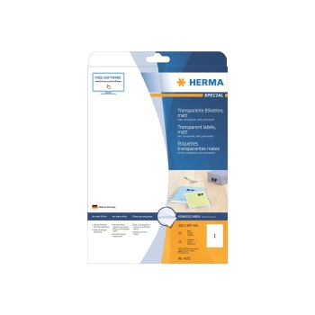 HERMA Special - Matt - permanent selbstklebend - durchsichtig - A4 (210 x 297 mm) 25 Etikett(en) Folienetiketten