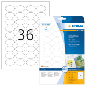 HERMA Special - Papier - matt - selbstklebend, entfernbarer Klebstoff - weiß - 40,6 x 25,4 mm (oval) 900 Etikett(en) (25 Bogen x 36) Etiketten