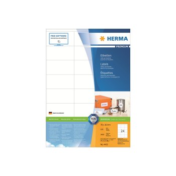 HERMA Premium - Papier - matt - permanent selbstklebend - weiß - 70 x 36 mm 2400 Etikett(en) (100 Bogen x 24) laminierte Etiketten