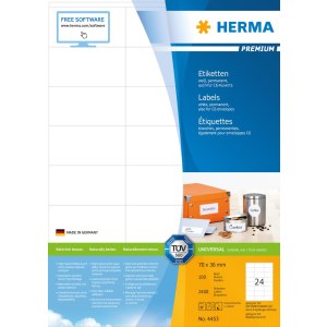 HERMA Premium - Papier - matt - permanent selbstklebend - weiß - 70 x 36 mm 2400 Etikett(en) (100 Bogen x 24) laminierte Etiketten