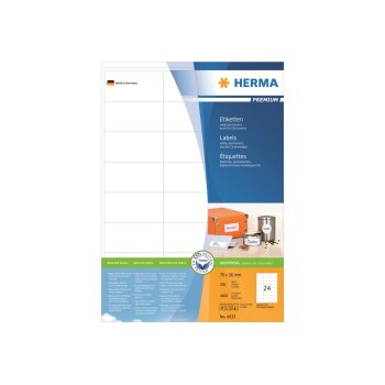 HERMA Premium - Papier - matt - permanent selbstklebend - weiß - 70 x 36 mm 4800 Etikett(en) (200 Bogen x 24) laminierte Etiketten