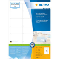 HERMA Premium - Papier - matt - permanent selbstklebend - weiß - 63.5 x 38.1 mm 2100 Etikett(en) (100 Bogen x 21) laminierte Adressetiketten