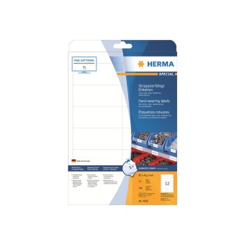 HERMA Special - Matt - permanent selbstklebend - weiß - 97 x 42.3 mm 300 Etikett(en) (25 Bogen x 12) Folienetiketten