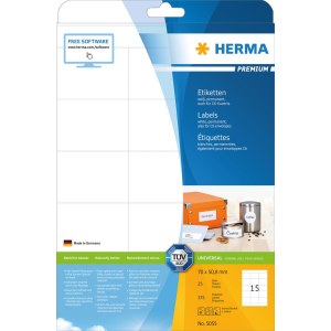 HERMA Premium - Papier - matt - permanent selbstklebend - weiß - 70 x 50.8 mm 375 Etikett(en) (25 Bogen x 15) laminierte Etiketten