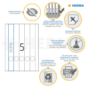 HERMA Special - Papier - matt - permanent selbstklebend - weiß - 34 x 297 mm 125 Etikett(en) (25 Bogen x 5) undurchsichtige Aktenetiketten