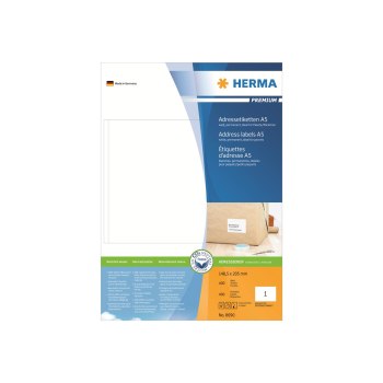 HERMA Premium - Papier - matt - permanent selbstklebend - weiß - 148.5 x 205 mm 400 Etikett(en) laminierte Adressetiketten