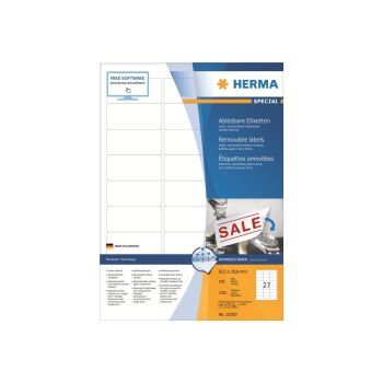 HERMA Special - Papier - matt - selbstklebend, entfernbarer Klebstoff - weiß - 63.5 x 29.6 mm 2700 Etikett(en) (100 Bogen x 27) Etiketten