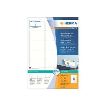 HERMA Special - Papier - matt - selbstklebend, neu positionierbar - weiß - 63.5 x 38.1 mm 2100 Etikett(en) (100 Bogen x 21) Adressetiketten