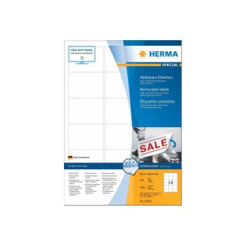 HERMA Special - Papier - matt - selbstklebend, entfernbarer Klebstoff - weiß - 63.5 x 46.6 mm 1800 Etikett(en) (100 Bogen x 18) Etiketten