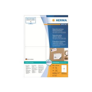 HERMA 10313 - Bianco - Carta - Laser/Inkjet - Opaco - Rimovibile - Rettangolo con angoli arrotondati