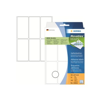 HERMA Movables - Selbstklebend - weiß - 34 x 67 mm 192 Stck. (32 Bogen x 6) Etiketten