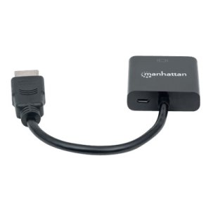 Manhattan HDMI to VGA Converter cable, 1080p, 30cm, Male to Female, Micro-USB Power Input Port for additional power if needed, Black, Three Year Warranty, Polybag - Videoadapter - HDMI männlich zu HD-15 (VGA)