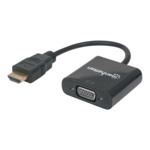 Manhattan HDMI to VGA Converter cable, 1080p, 30cm, Male to Female, Micro-USB Power Input Port for additional power if needed, Black, Three Year Warranty, Polybag - Videoadapter - HDMI männlich zu HD-15 (VGA)