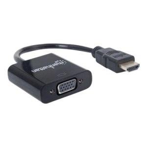 Manhattan HDMI auf VGA Konverter, HDMI-Stecker auf VGA-Buchse, optionaler USB Micro-B-Stromport, schwarz, Blister-Verpackung - Videoadapter - HD-15 (VGA)