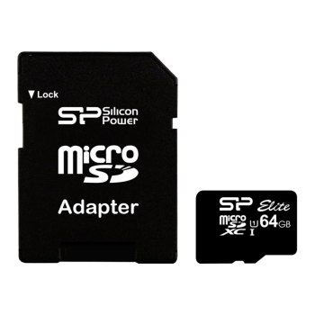 SILICON POWER Elite - Flash-Speicherkarte (microSDXC-an-SD-Adapter inbegriffen) - 64 GB - Class 10 - microSDXC UHS-I