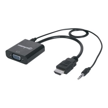 Manhattan HDMI auf VGA Konverter, HDMI-Stecker auf VGA-Buchse, mit Audio, optionaler USB Micro-B-Stromport, schwarz
