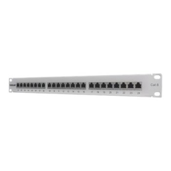 Intellinet Patch Panel, Cat6, FTP, 24-Port, 1U, Shielded, 90° Top-Entry Punch-Down Blocks, Grey