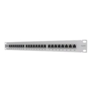 Intellinet Patch Panel, Cat6, FTP, 24-Port, 1U, Shielded, 90° Top-Entry Punch-Down Blocks, Grey