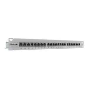 Intellinet Patch Panel, Cat6, FTP, 24-Port, 1U, Shielded, 90° Top-Entry Punch-Down Blocks, Grey