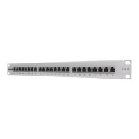 Intellinet 24-Port Cat6 Patchpanel, geschirmt, FTP, 1 HE, Klemmleisten mit 90 Grad abgewinkelten Kabeleinführungen - Patch Panel - CAT 6 - FTP - RJ-45 X 24 - Grau - 1U - 48.3 cm (19")