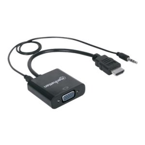Manhattan HDMI auf VGA-Konverter, HDMI-Stecker auf VGA-Buchse, mit Audio, optionaler USB Micro-B-Stromport, schwarz - Video- / Audio-Adapter - HDMI männlich zu HD-15 (VGA)