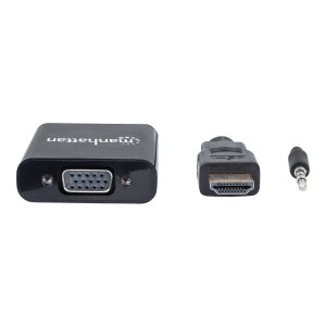 Manhattan HDMI auf VGA-Konverter, HDMI-Stecker auf VGA-Buchse, mit Audio, optionaler USB Micro-B-Stromport, schwarz - Video- / Audio-Adapter - HDMI männlich zu HD-15 (VGA)