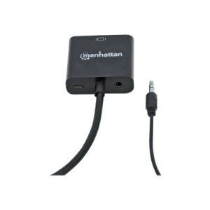 Manhattan HDMI auf VGA-Konverter, HDMI-Stecker auf VGA-Buchse, mit Audio, optionaler USB Micro-B-Stromport, schwarz - Video- / Audio-Adapter - HDMI männlich zu HD-15 (VGA)